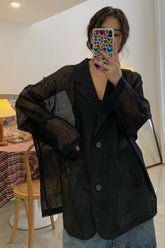 Camisa blazer fina semitransparente de manga larga